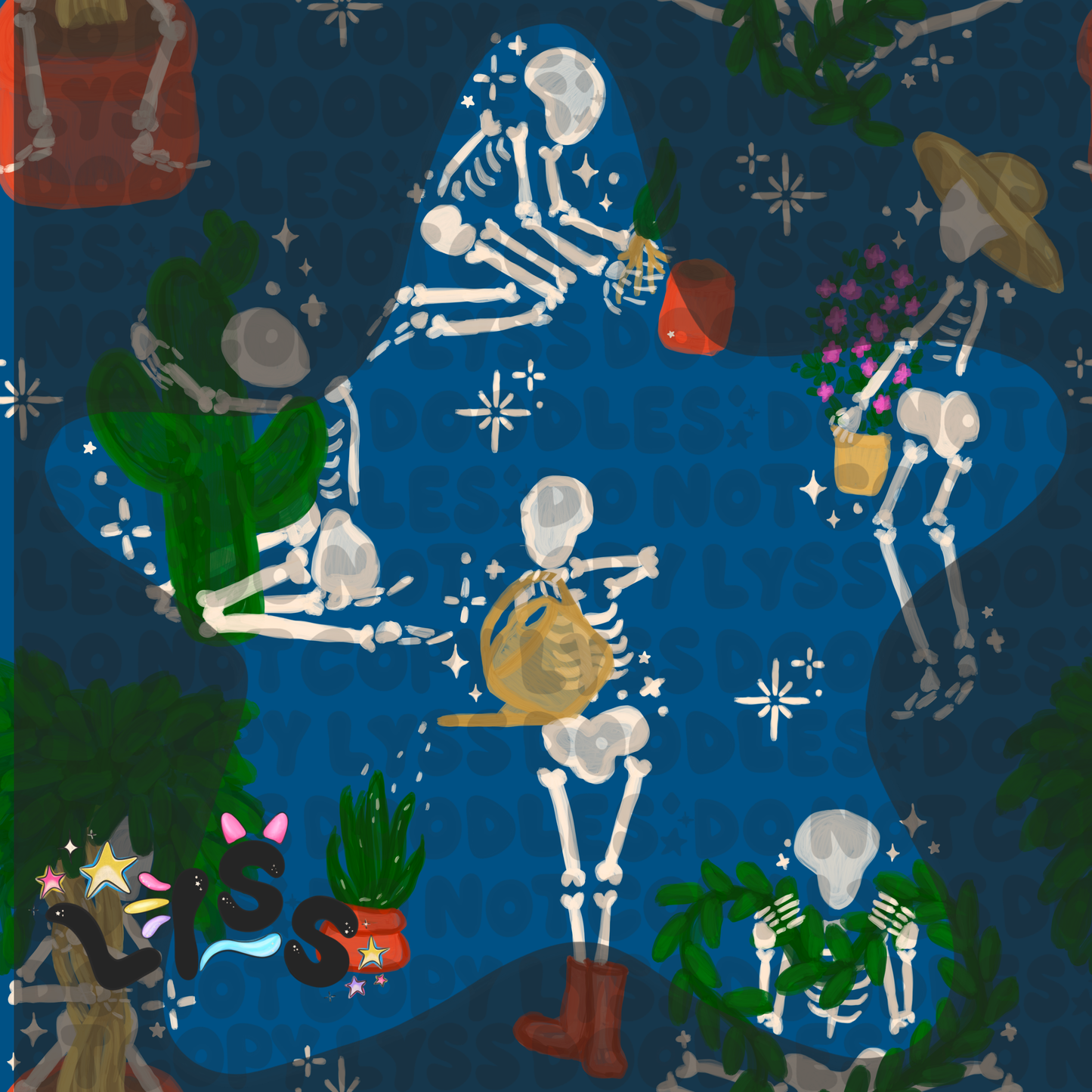 2023 - Lyss Doodles - Seamless - Mains - Skelly Collection - Plants - 23LD003