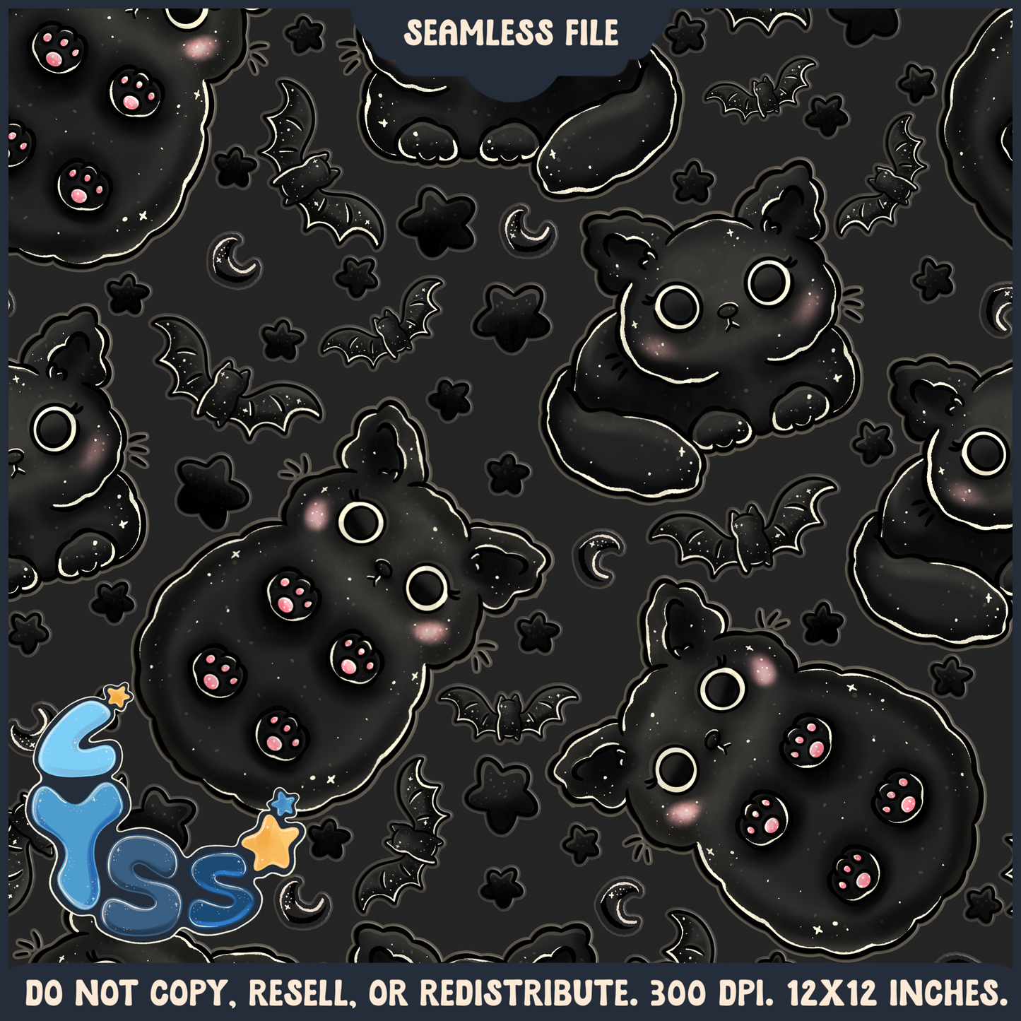 2025 - Lyss Doodles - Seamless - Mains - Bats & Cats - 25LD008