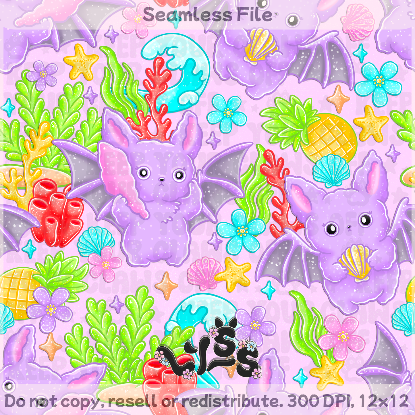 2025 - Lyss Doodles - Seamless - Lyss Doodles - Batty Beach - 25LD025