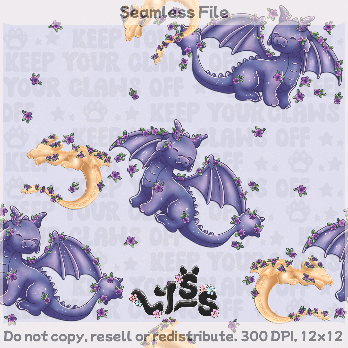 2025 - Lyss Doodles - Seamless - Mains - Dragon Riders - Floral - 25LD019