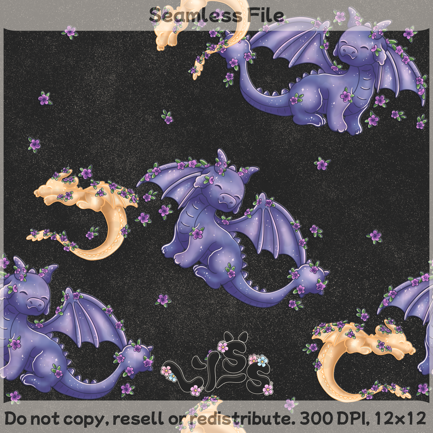 2025 - Lyss Doodles - Seamless - Mains - Dragon Riders - Floral - 25LD019