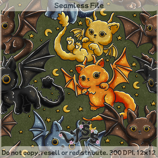 2025 - Lyss Doodles - Seamless - Mains - Dragon Riders - Cats - 25LD018