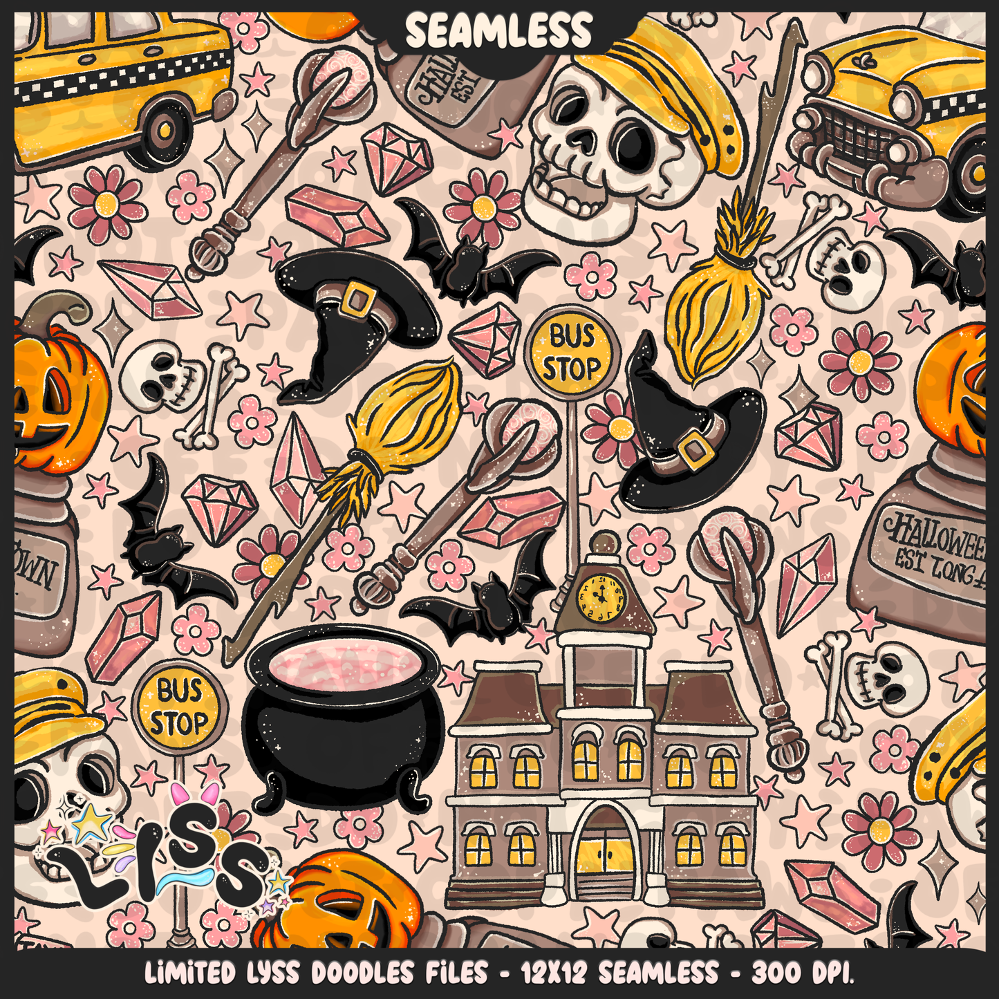 2024 - Lyss Doodles - Seamless - Mains - HalloweenVillage - 24LD066