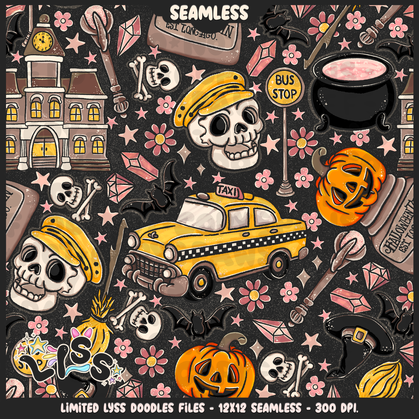 2024 - Lyss Doodles - Seamless - Mains - HalloweenVillage - 24LD066