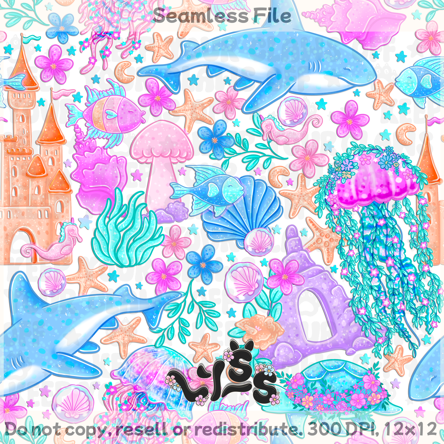 2025 - Lyss Doodles - Seamless - Lyss Doodles - Magical Ocean - 25LD027