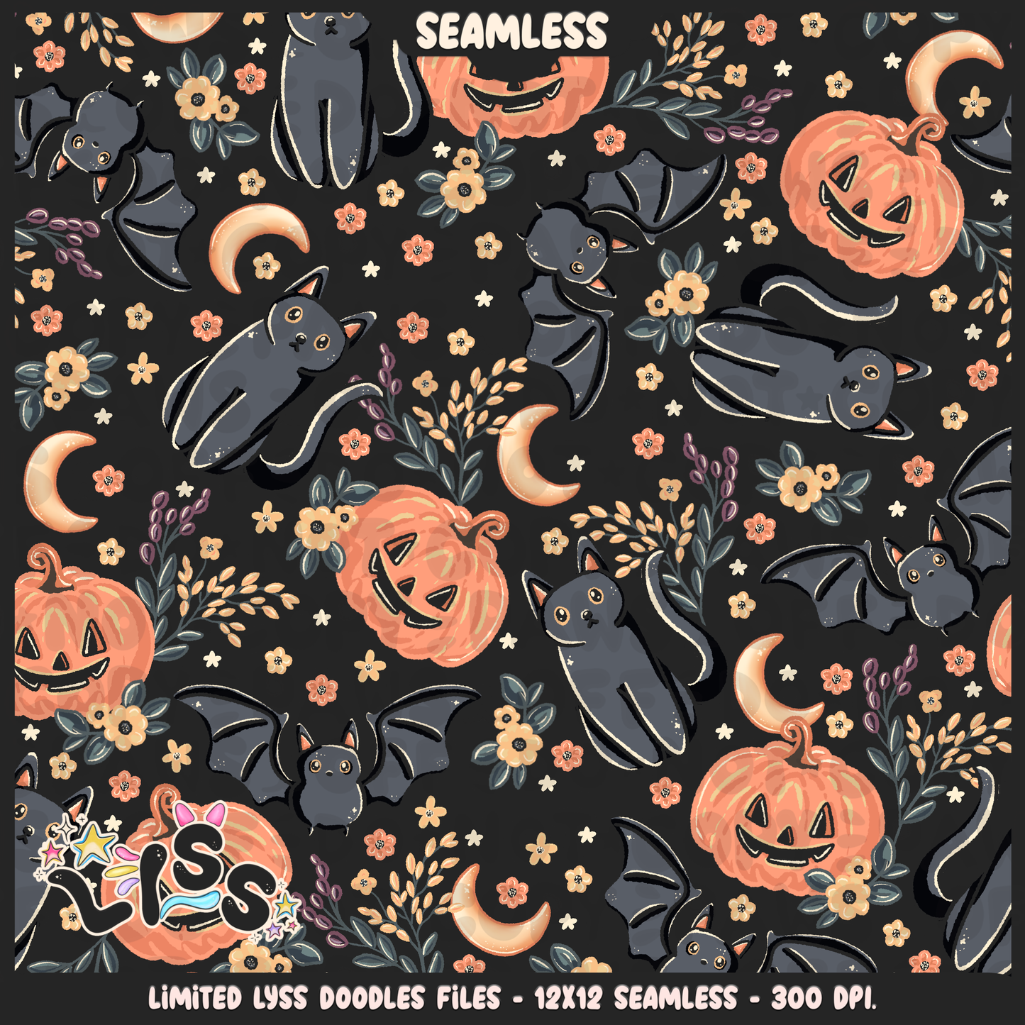 2024 - Lyss Doodles - Seamless - Mains - Midnight Autumn - 24LD063