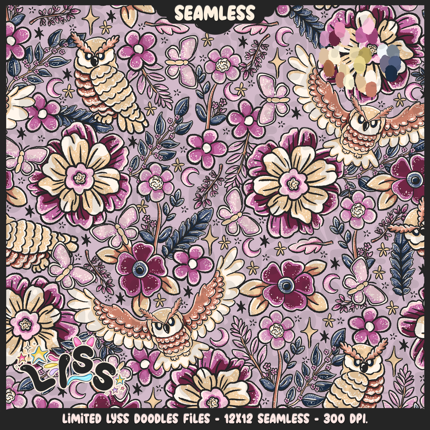 2024 - Lyss Doodles - Seamless - Mains - Midnight Blossom -24LD070