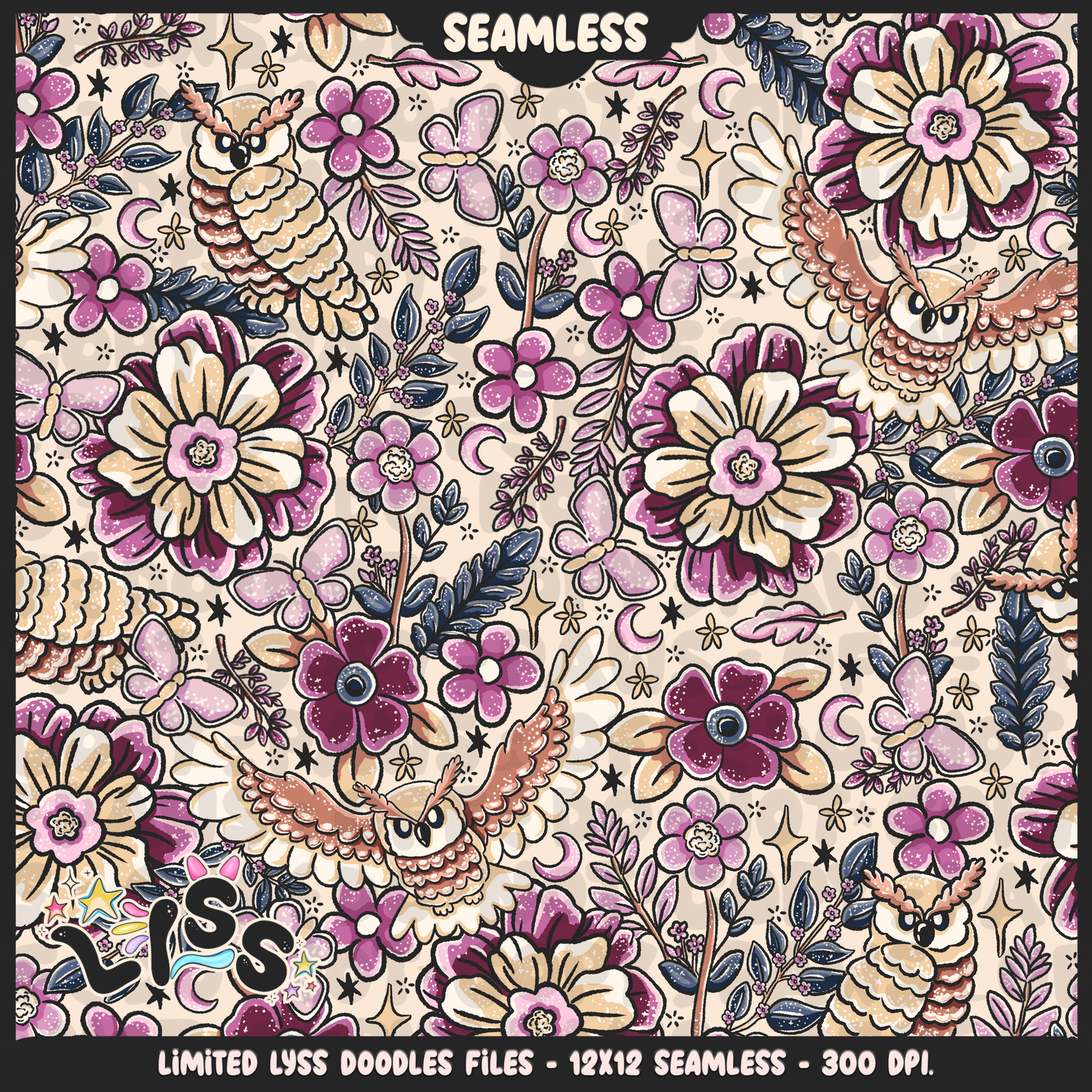 2024 - Lyss Doodles - Seamless - Mains - Midnight Blossom -24LD070