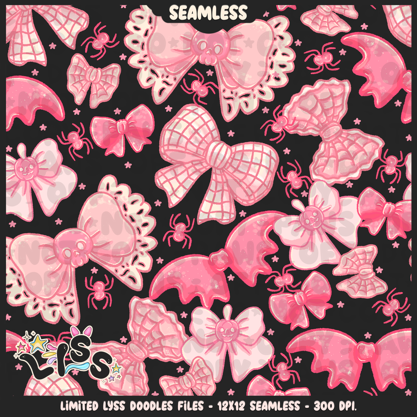 2024 - Lyss Doodles - Seamless - Mains - Spooky Pink Bows - 24LD065