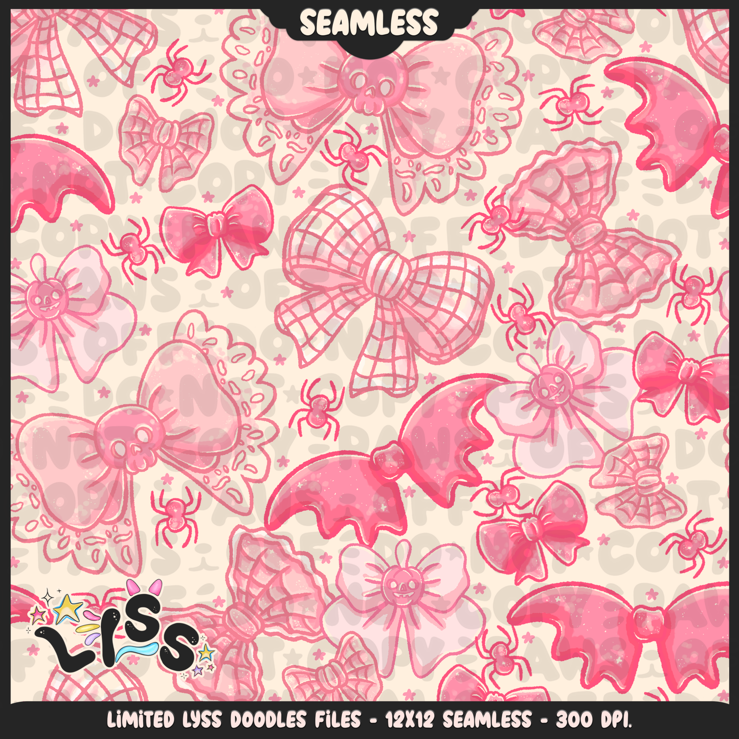 2024 - Lyss Doodles - Seamless - Mains - Spooky Pink Bows - 24LD065