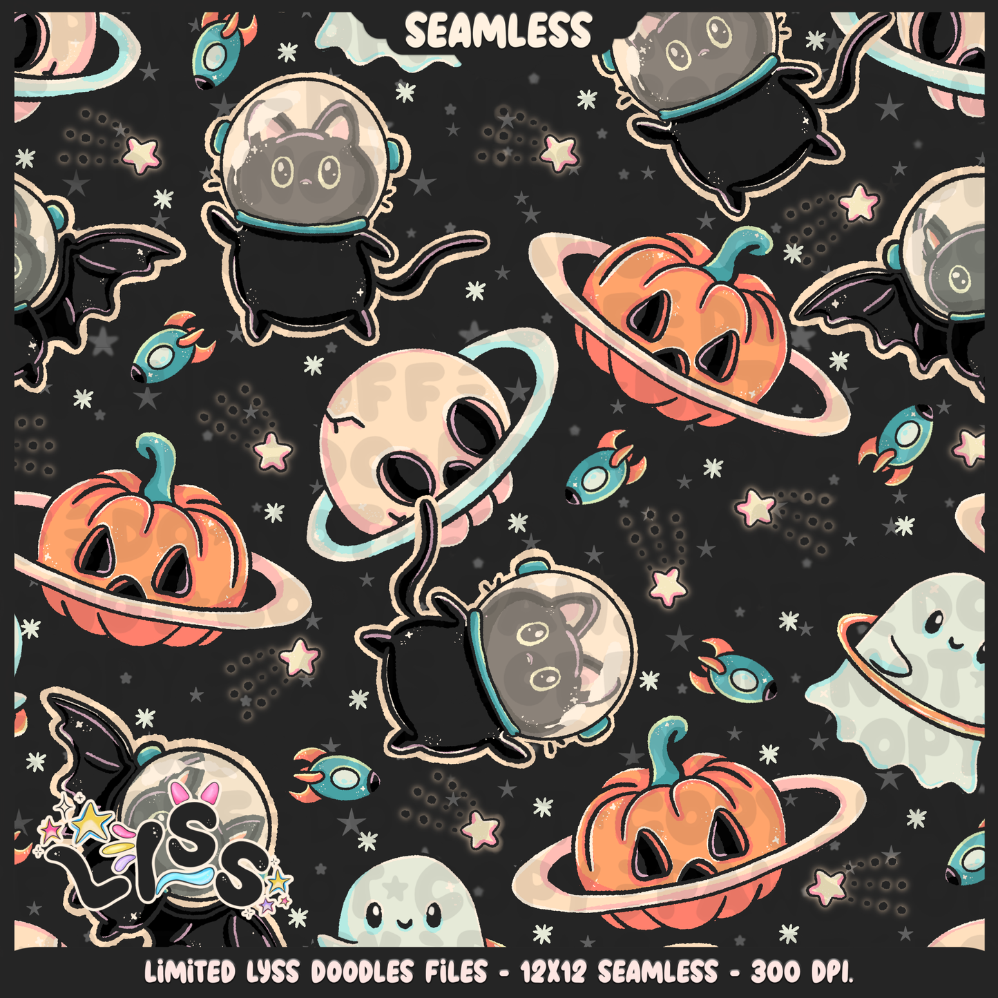 2024 - Lyss Doodles - Seamless - Mains - Spooky Space - 24LD064