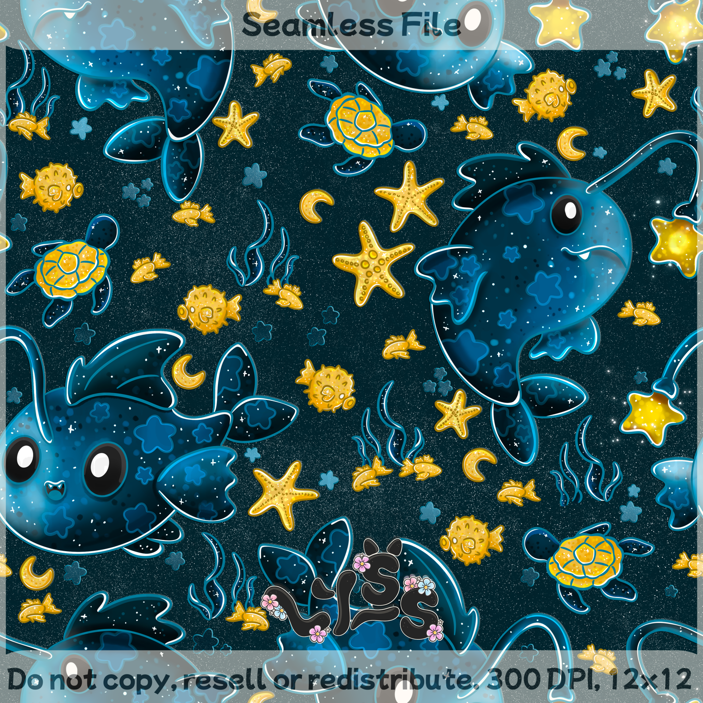 2025 - Lyss Doodles - Seamless - Lyss Doodles - Twilight Tide - 25LD029