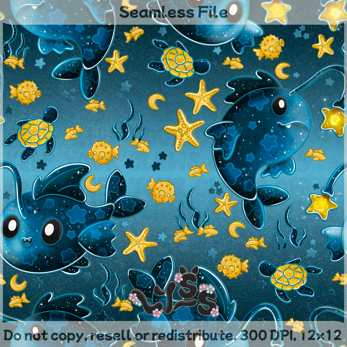 2025 - Lyss Doodles - Seamless - Lyss Doodles - Twilight Tide - 25LD029