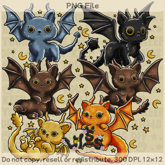 2025 - Lyss Doodles -  PNG Files - Dragon Riders - Cats - 25LD018